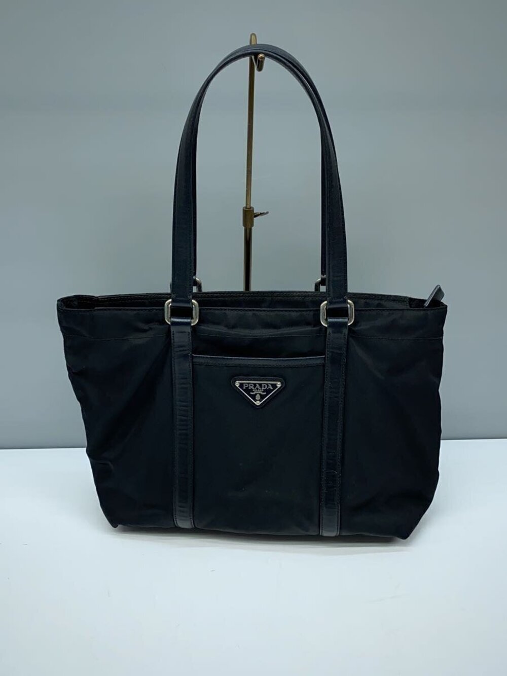 Prada Triangle plate Triangle Tote bag Black